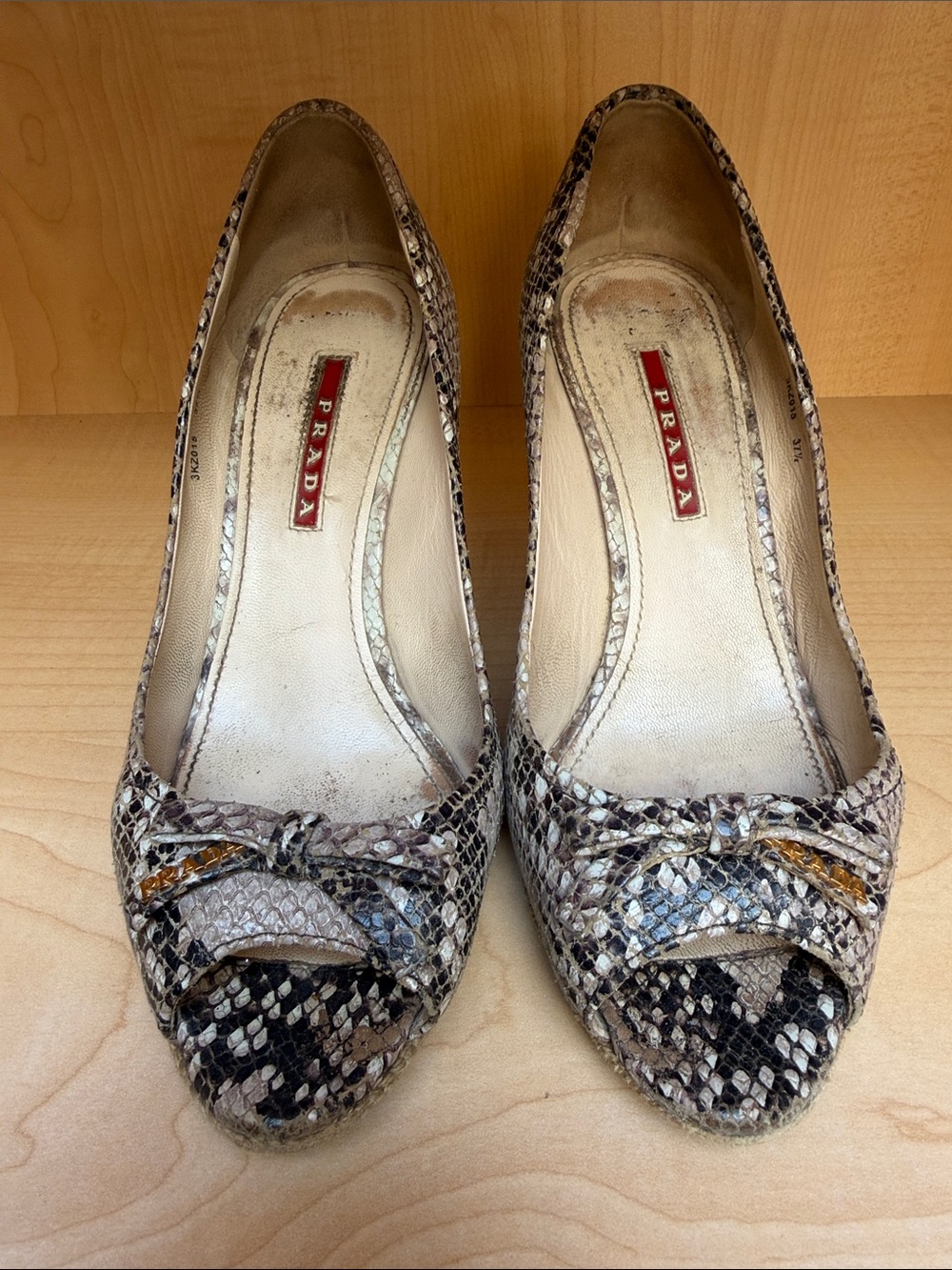 Prada Snakeskin Open-Toe Pumps